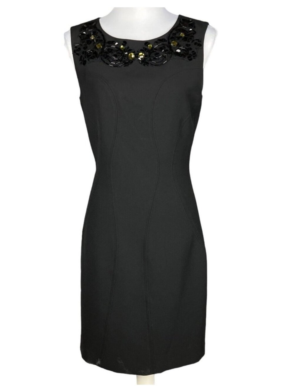 Diane Von Furstenberg Sleeveless Black Embellished Sheath Dress Size 8
